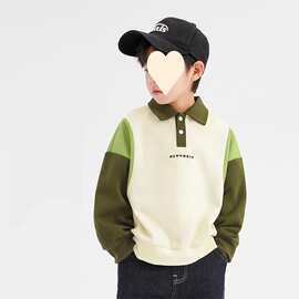 男童装POLO领卫衣2024春秋季新款韩版宽松休闲百搭撞色薄款上衣服
