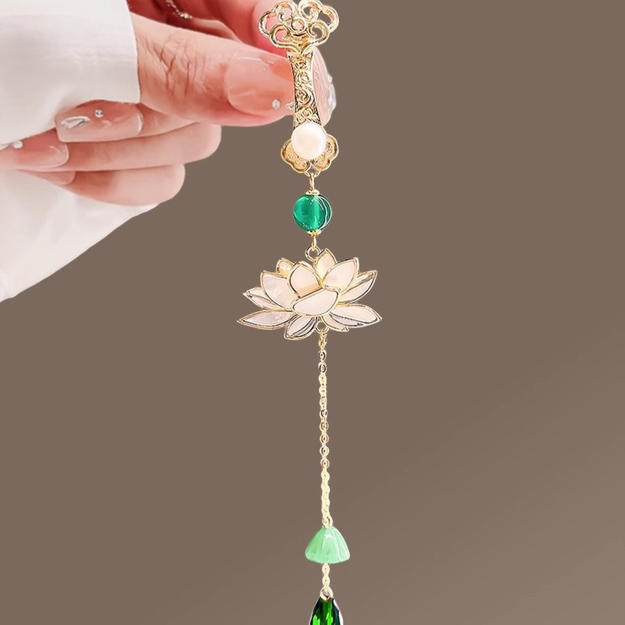 Tassel Lotus Imitation Fritillaria Lotus Cheongsam Pressure Break Antique Ruyi Pendant Brooch Women's High-end Women's Hanfu Tea Clothing