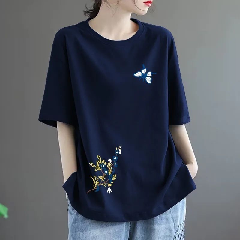 Fertilized plus size women's 200kg chubby girl summer new Chinese cotton loose slim 300kg women's T-shirt short sleeve