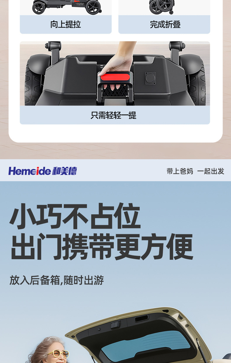 Four-Wheel Electric Mobility Scooter for the Elderly, Foldable Portable Electric Vehicle for Seniors with Disabilities
