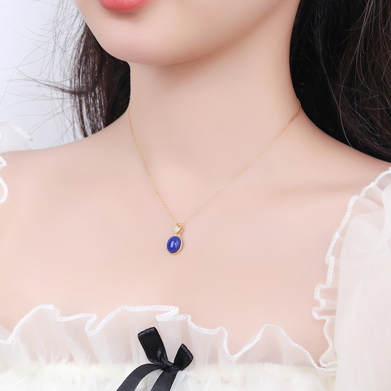 Collar de laystone retro plata esterlina femenina s925 superficie de huevo ovalada cadena de clavícula de alta gama simple diseño de nicho al por mayor