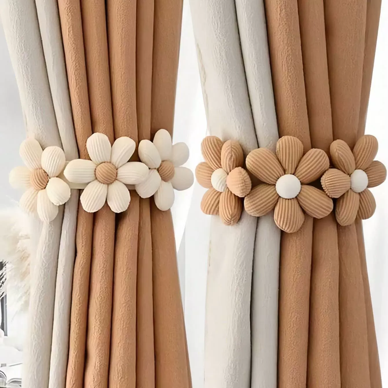 跨境简约窗帘绑带免打孔向日葵窗帘扣百折弯曲装饰绑绳一件代发