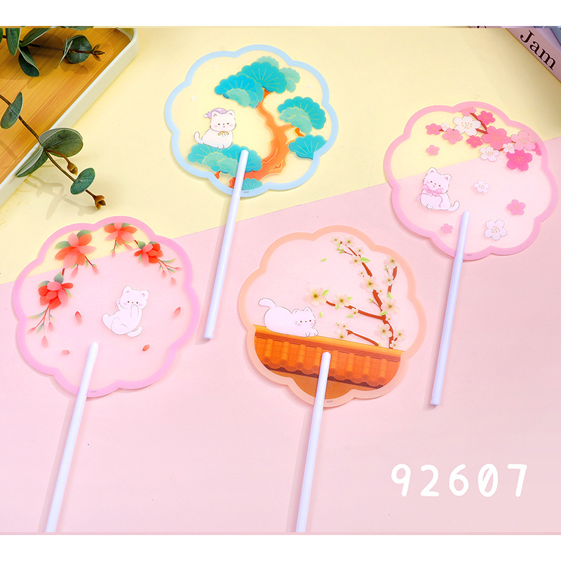 Long-handled PP fan [Sakura Cat] with various mixed hair styles