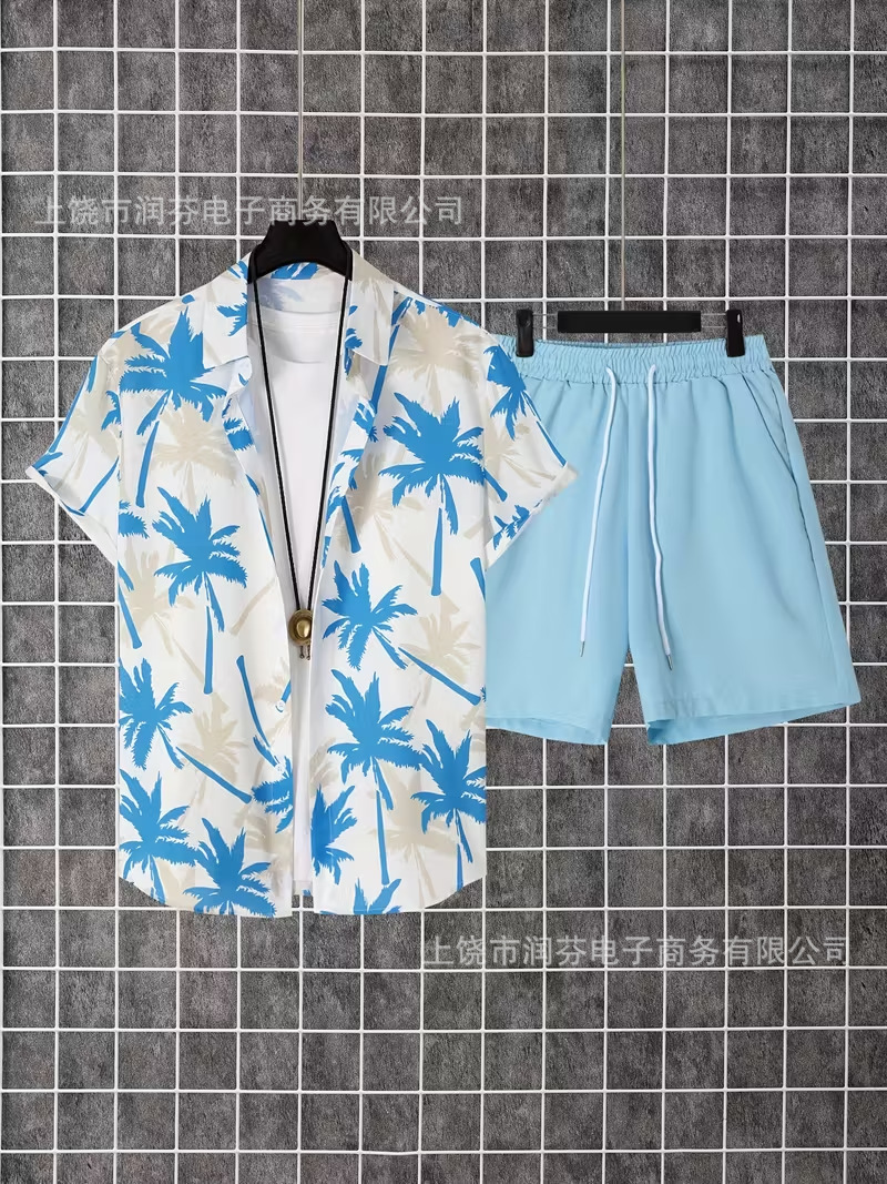 2026 viaje transfronterizo de vacaciones de viento camisa set hombre verano suelto transpirable dos piezas set mar ocio versátil