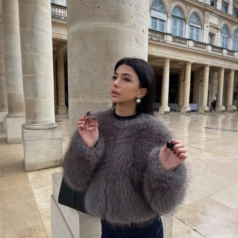 Cross-Border Supply Wholesale Winter European, American, European and American Cross-Border Women's Clothing Artificial Fur Effect Short Jacket