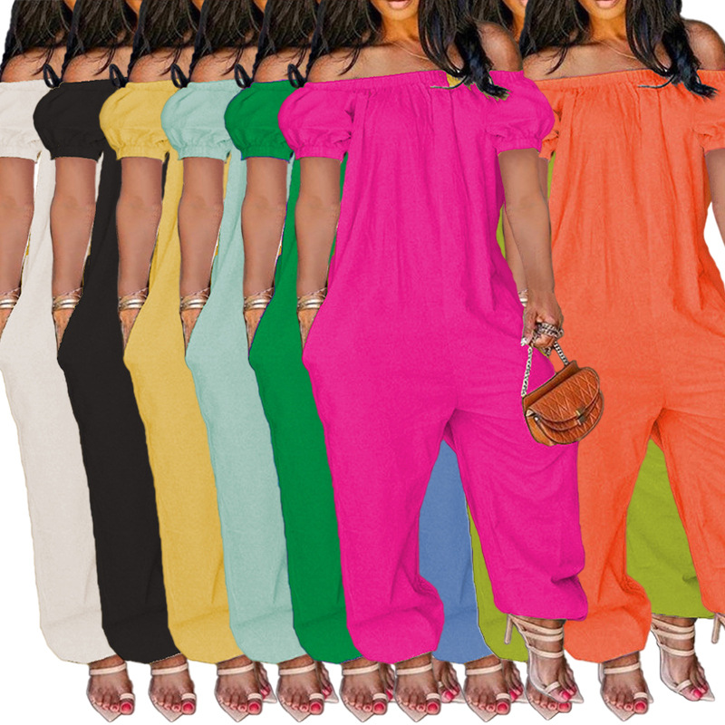 Ropa de mujer europea y americana 2022 nuevo mono color sólido suelto largo mono de manga corta mono de mujer verano