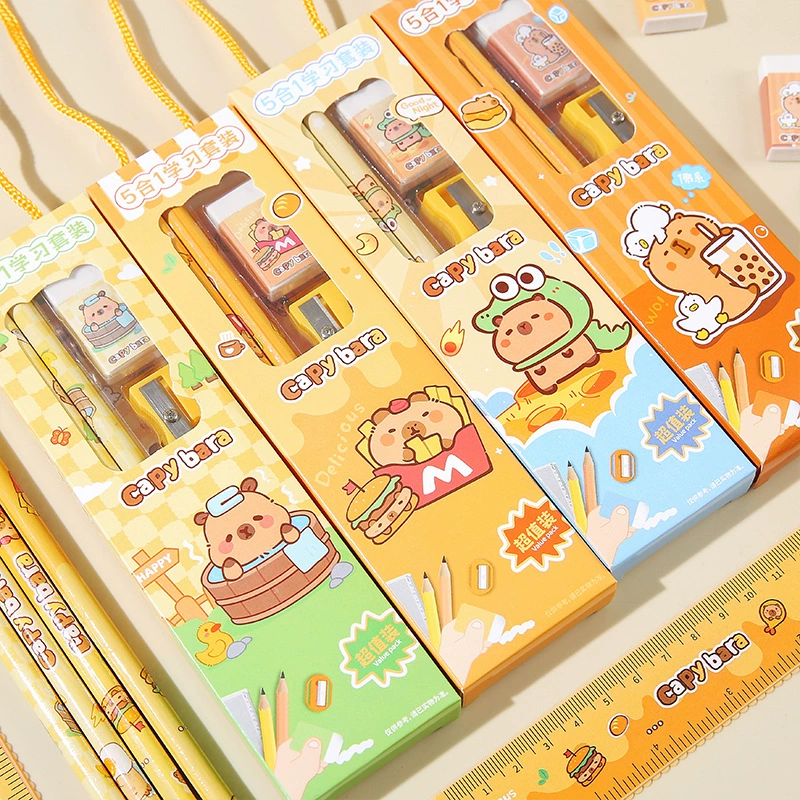 Подарочный набор канцелярских товаров для детей Школьный набор карандаш линейка из пяти частей Детский сад праздничный подарок оптом