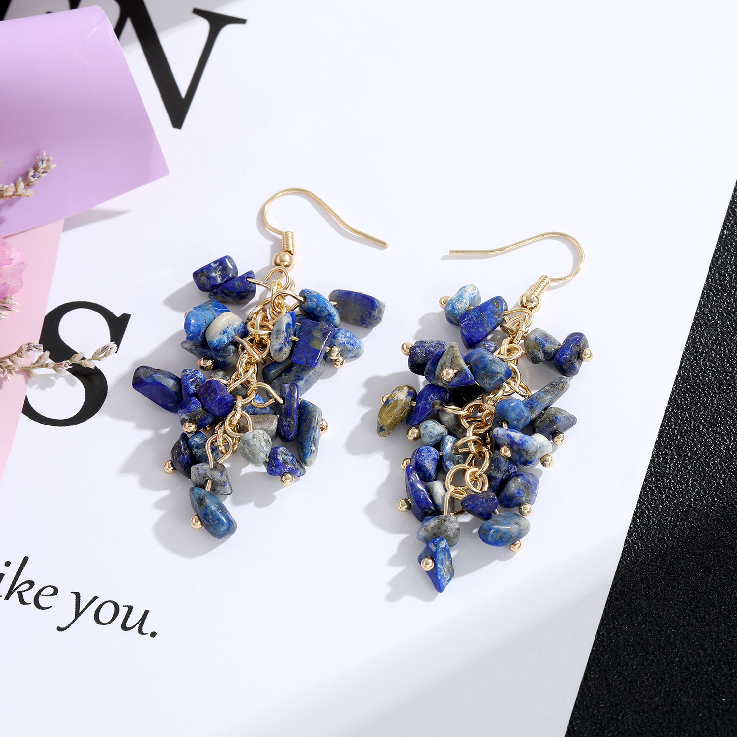 Printing Pattern Women'S Gender 1 Pair Retro Printing Natural Stone Crystal Drop Earrings