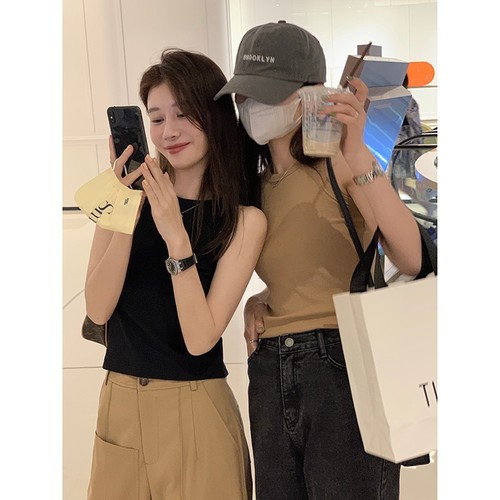 EKOOL solid color slimming elastic camisole women's summer 2024 new style covering breasts inner wear outer top for women