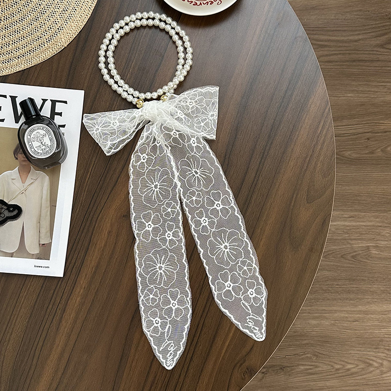 Collar de perlas Nueva bufanda de seda de encaje con cadena de clavícula francesa