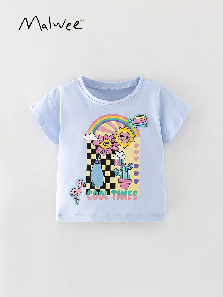 Malwee ropa de verano de manga corta para niñas nueva ropa para niños europea y americana cuello redondo estilo occidental camiseta para niños ropa para niños top