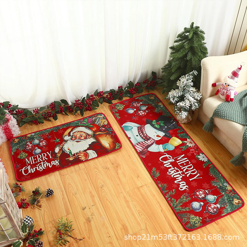 Cross-Border Temu Christmas Atmosphere Kitchen Absorbent Non-Slip Floor Mat Holiday Decoration Kitchen Two-Piece Mat Set