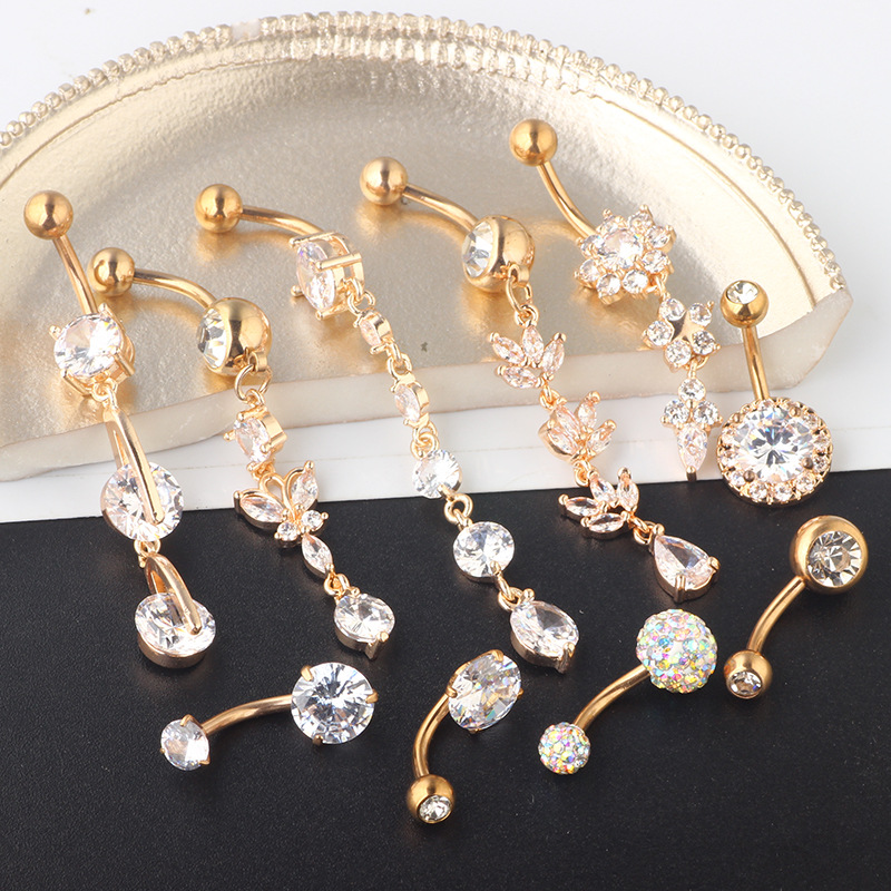 Rose Gold Stainless Steel Belly Button Ring Set 10 Piece Geometric Cactus Belly Ring Jewelry detail image 9