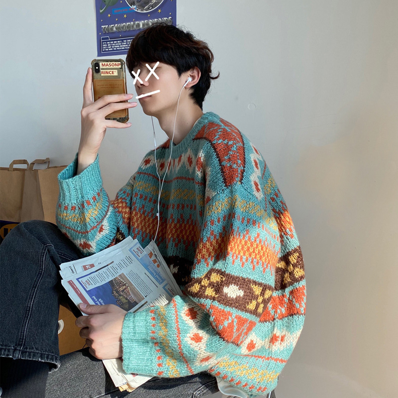 太線のゆるいセーター男性冬の民族風コート韓国版で保温してニットのins港風を厚くする|undefined