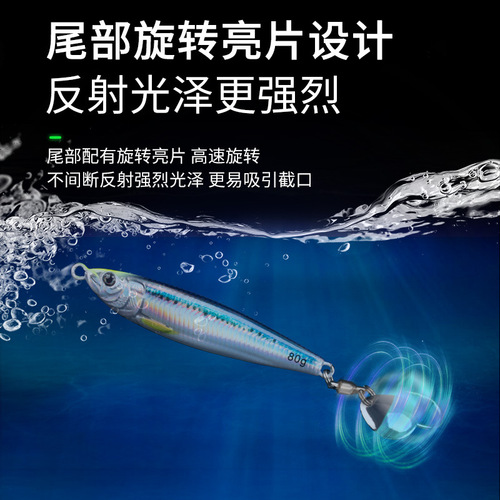 Jack's Boat Mackerel Iron Plate with Rotating Flash Blade Single Hook Iron Bait 60g 80g UV Saltwater Fishing Lure Gold Tuna Bait