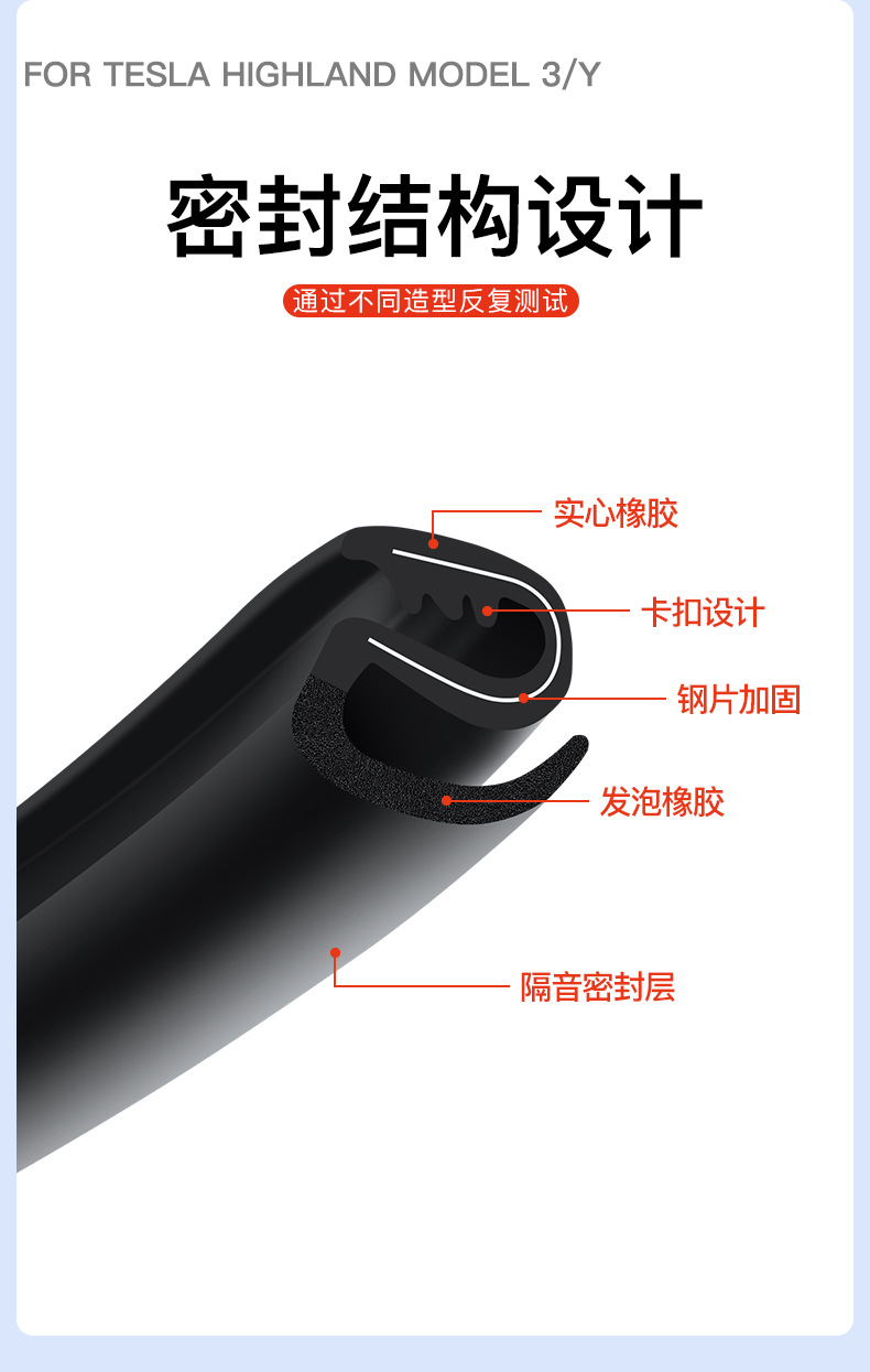Suitable for Tesla's New Version of Model 3Y Soundproof Sealing Strip B-Pillar Soundproofing and Noise Reduction Strip New Car Accessories