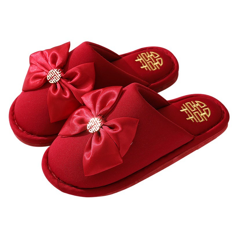 Легкие роскошные свадебные тапочки Праздничная красная пара Свадебные пары Хлопковые тапочки для жениха и невесты Осень и зима