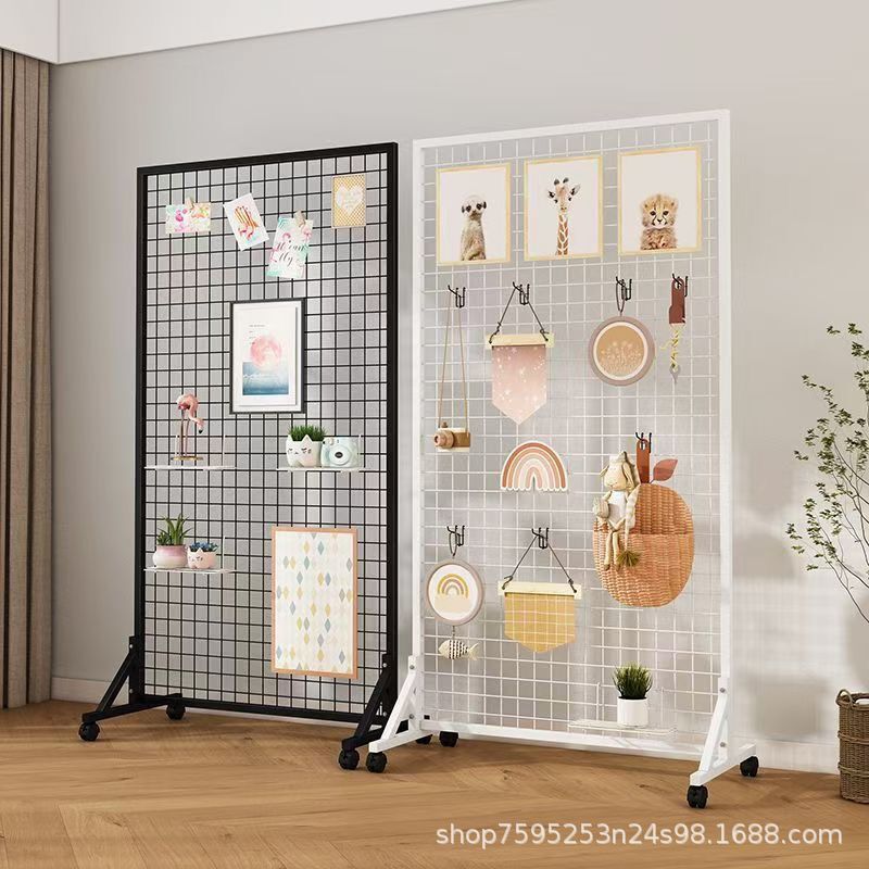 Grid Display Stand Floor Mobile Shelf Barbed Wire Mesh School Kindergarten Painting and Calligraphy Exhibition Works Jewelry Display Stand