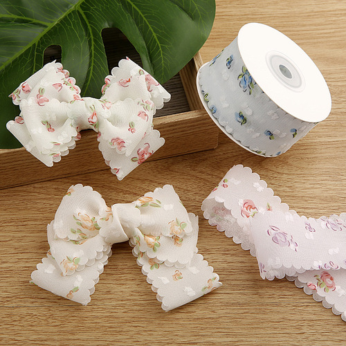 Lace velvet dot chiffon yarn with handmade bow hair accessories shoe flower accessories flowers snow gauze printed ribbon