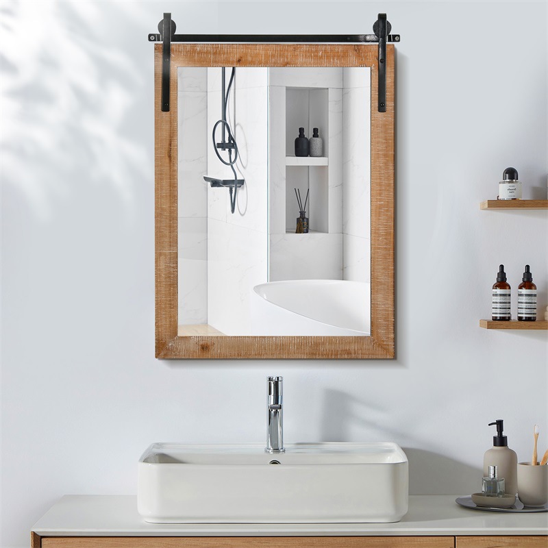 Nordic style thickened solid wood HD bathroom mirror factory direct supply
