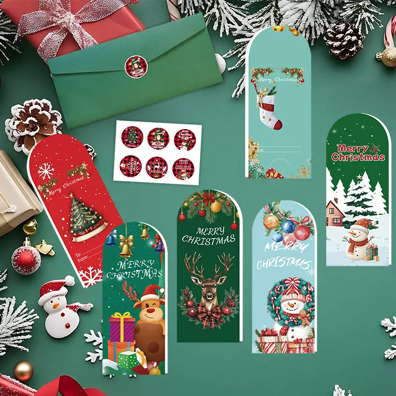 新款圣诞贺卡英文套装跨境高级感圣诞节卡片出口创意英文带信封