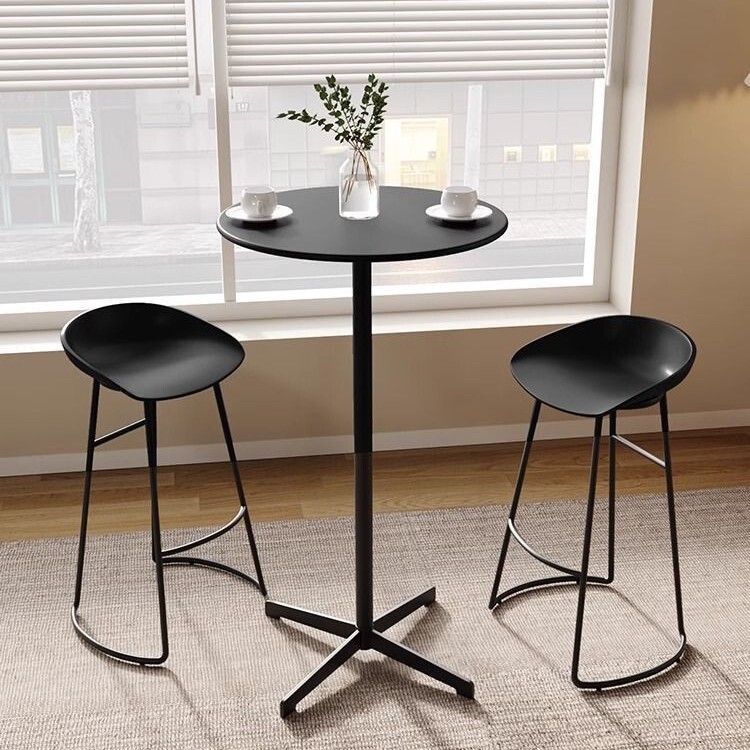 Minimalist Black Round Bar Table for Home Use, Small Apartment Balcony High Table, Trendy Backless Bar Table and Chair Set