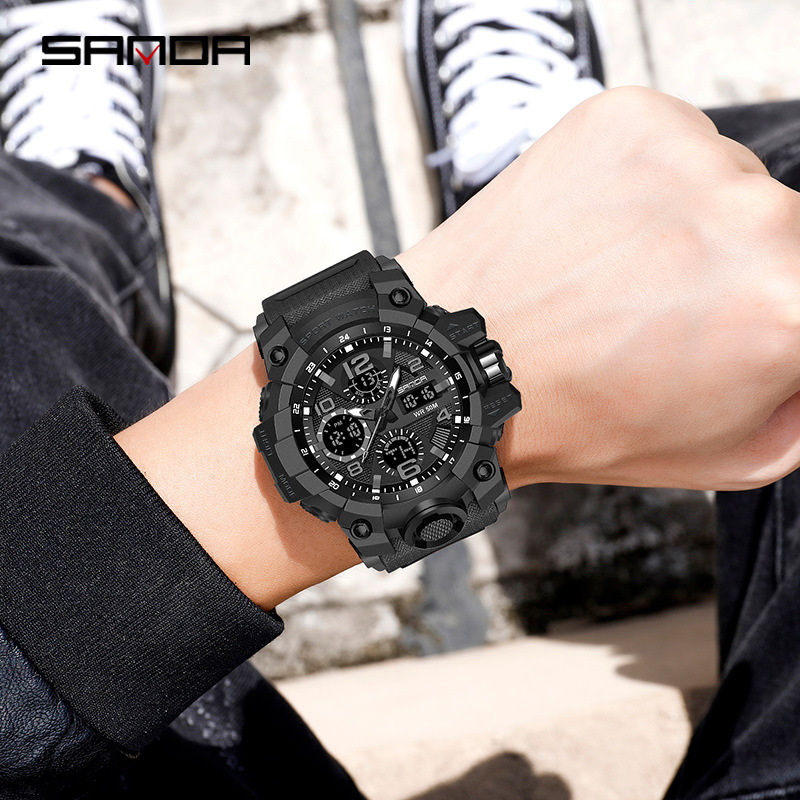 SANDA Nuevos hombres Reloj de moda deportes al aire libre reloj impermeable multifunción cuarzo reloj electrónico hombres