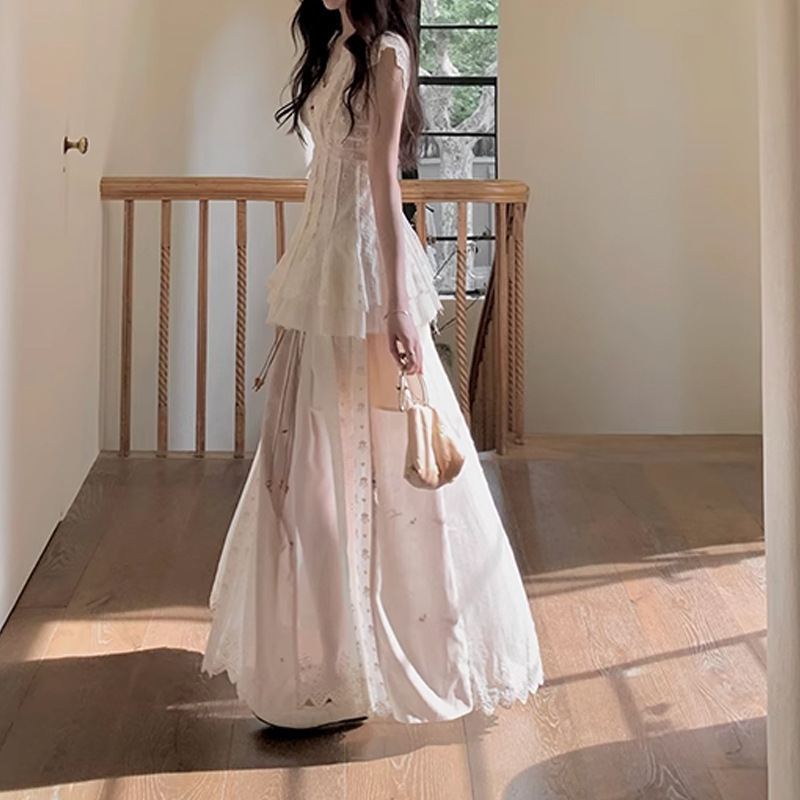 Jue 美しいカットニッチ最適化バージョン超ヘビーデューティテンセルウエストトップジャカード刺繍スカート女性のための 2025 夏新|undefined