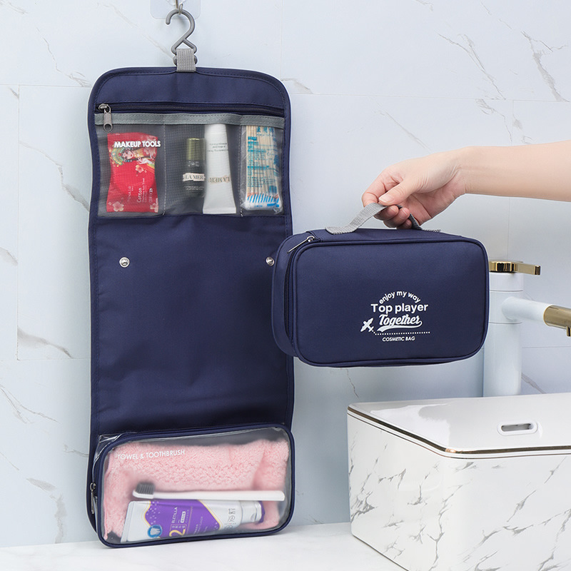 Bolsa de lavado portátil de viaje Bolsa de cosméticos portátil Bolsa de almacenamiento de cosméticos de gran capacidad Gancho impermeable plegable impermeable