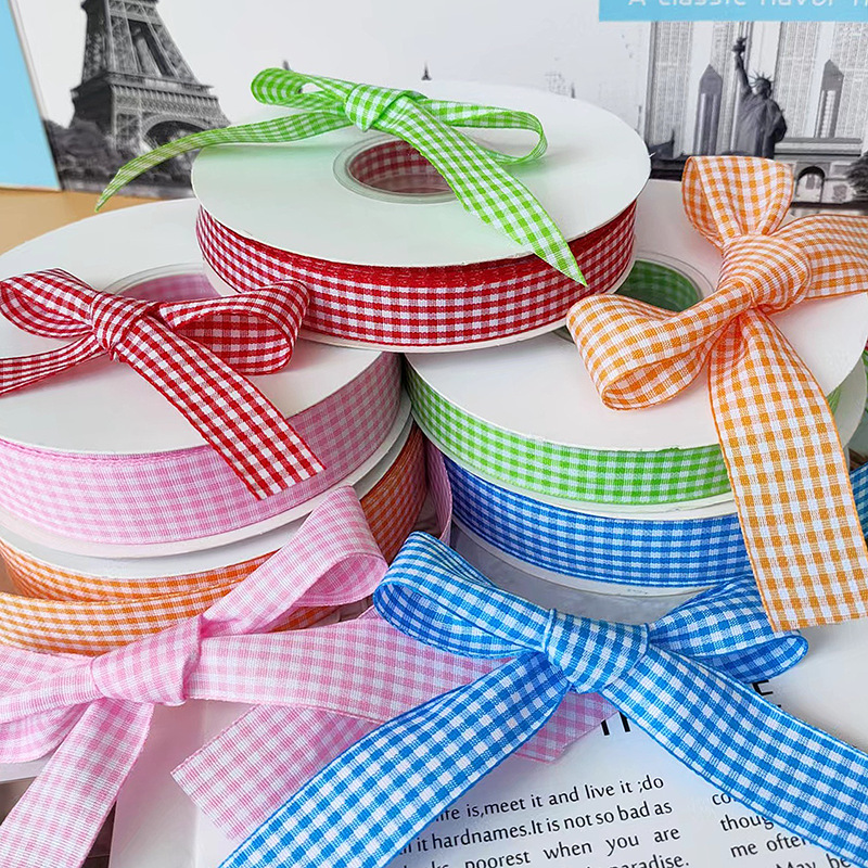 DIY Plaid Ribbon Baking Cake Packaging Satin Ribbon Bouquet Tie Gift Decoration Bow Packaging Rope