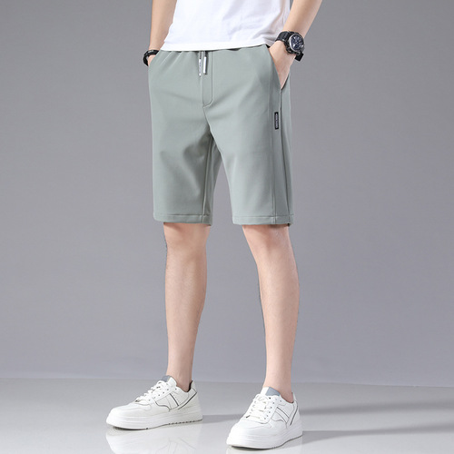 Men's Ice Silk Shorts 2025 Summer New Korean Style Loose Elastic Splicing Label Beach Five-Finger Mid Shorts