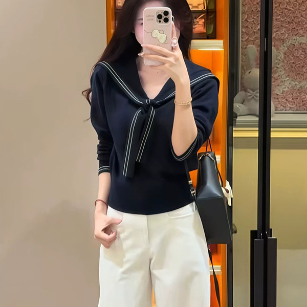 海军领披肩针织衫女2025秋冬新款女装短款时尚修身毛衣女洋气上衣|undefined