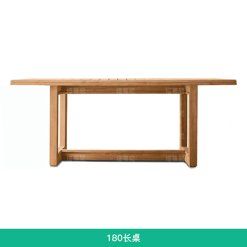 Conjunto de mesa y sillas de teca para patio de villa, madera maciza con acabado envejecido, madera anticorrosiva, mesa y sillas de exterior resistentes al agua y al sol.