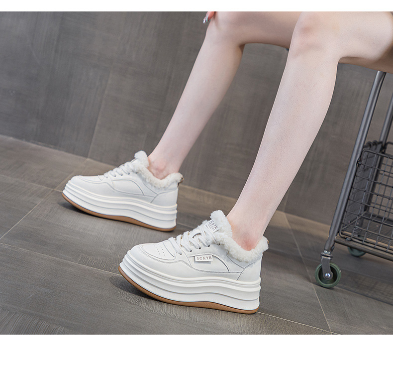 Giày sneaker nữ chunky đế dày mũi tròn lót lông cừu ấm áp mùa thu đông — M2688-1 màu đen lót nhung, M2688-1 trắng be lót nhung chi tiết 10