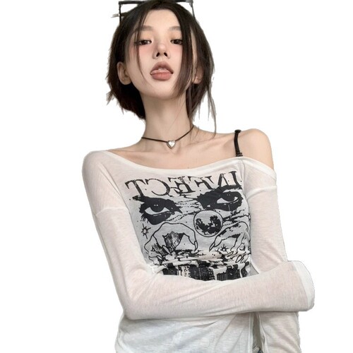 PPHOME Delicate Sweet Blossom ~ Long-Sleeve Sun Protection Blouse for Women, Design-Focused Hollowed Shoulder, Fitted Slimming, Thin-Item Top