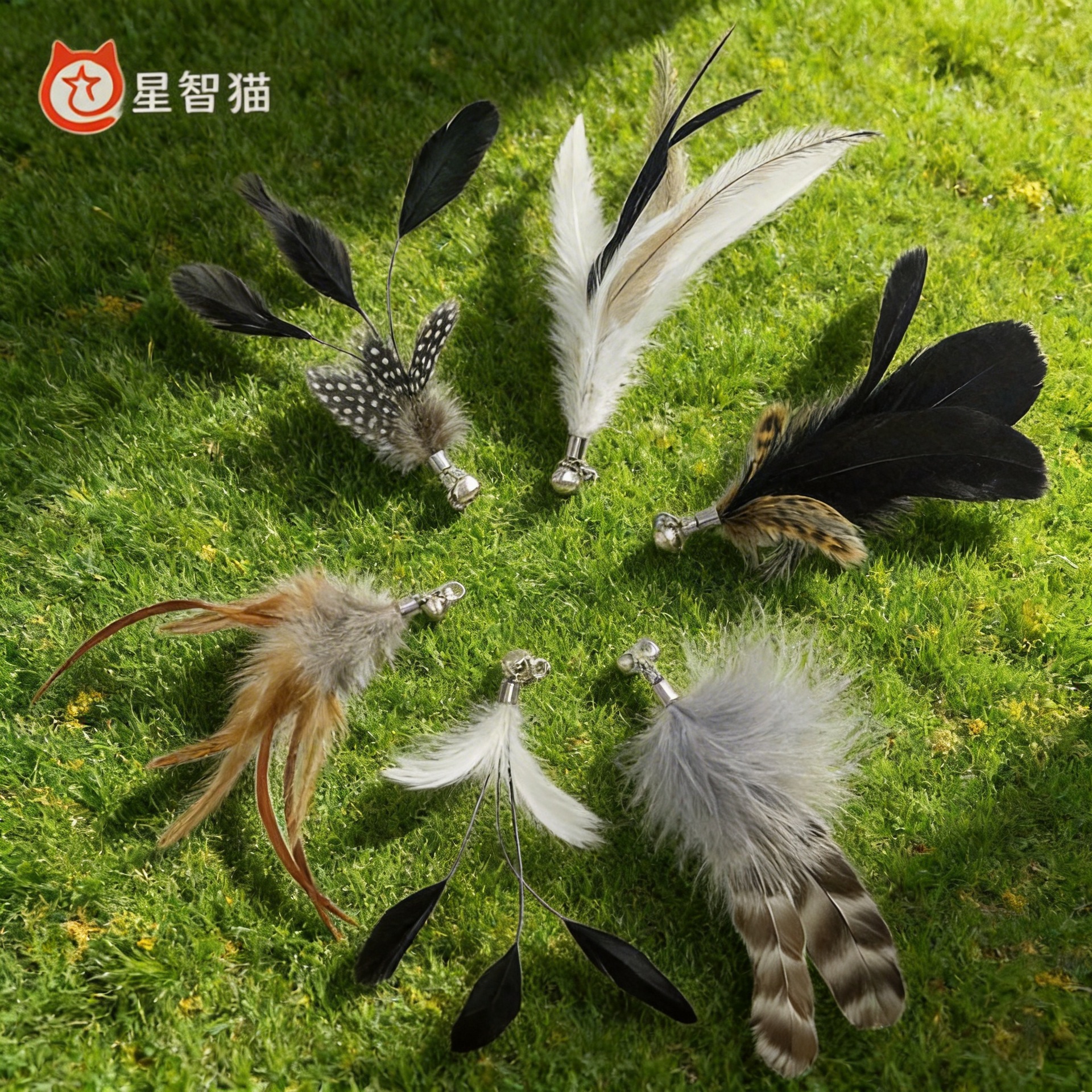 星智猫羽毛多替换头带铃铛逗猫棒猫玩具柔软火鸡毛宠物猫咪用品