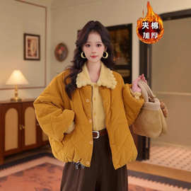 2026秋冬季新款设计感圆领百搭棉服女韩系纯色宽松显瘦保暖棉衣外
