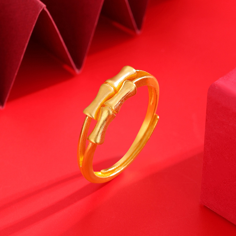 Anillo de oro de arena de boca suelta para mujer arco de estilo múltiple de bambú color ajustable que retiene la joyería de oro de imitación temperamento aleación de cobre