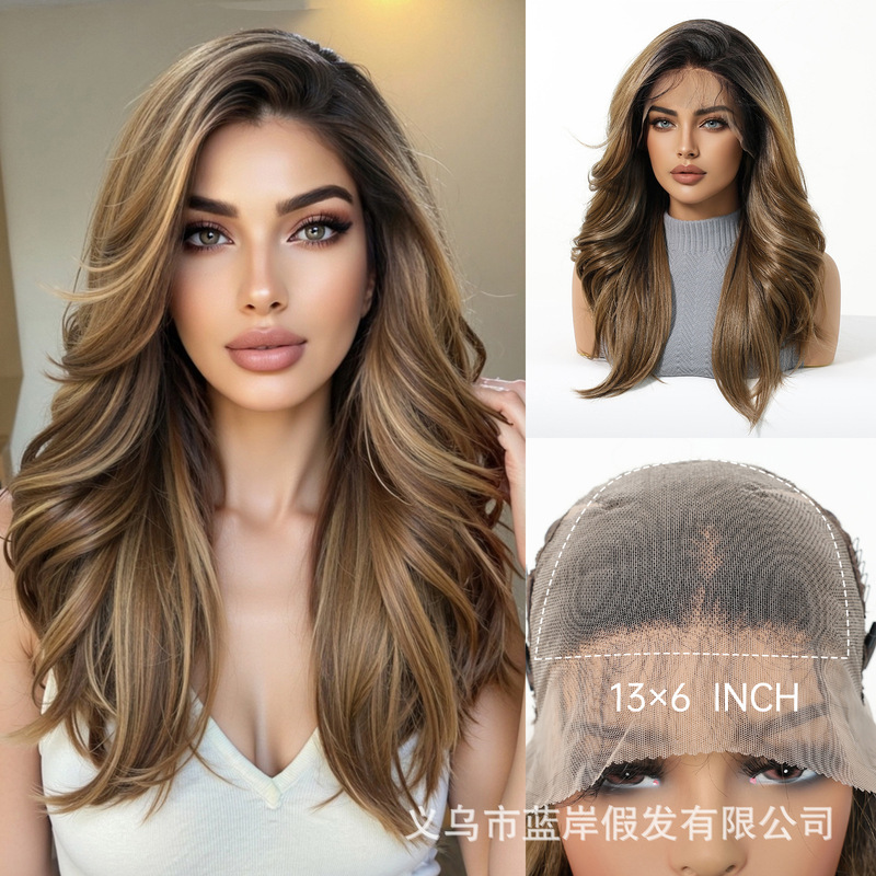 13*6 large area new lace wig free seam gradient brown high temperature silk headgear factory in stock lace