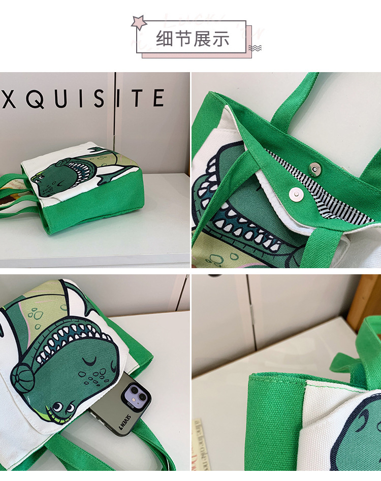 Cute cartoon printed small bag, 2024 summer new style hand-held piggy girl handbag, student storage canvas bag undefined