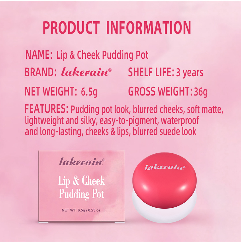 Lakerain Pudding Blush Cream Powder Matte Blush Nude Makeup Highlighter Lip and Cheek Blush Cream undefined