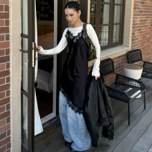 MMFISH时髦街头缎面蕾丝拼接吊带裙设计感不规则气质内搭25Q613