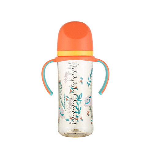 Cartoon-style wide-mouth anti-gas, shock-resistant, sipper silicone nipple bottle for newborns and infants