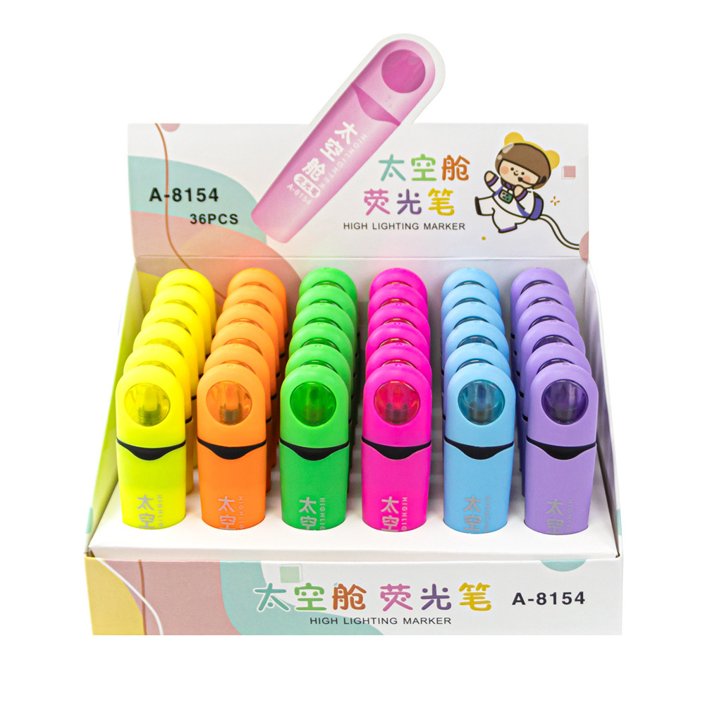 cápsula espacial serie de resaltador de cabeza blanda alto valor de cara liberación marcador marcador de puntos clave de los estudiantes bolígrafo