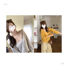 针织罩衫配背心吊带女早秋季领镂空韩系慵懒氛围感长袖上衣