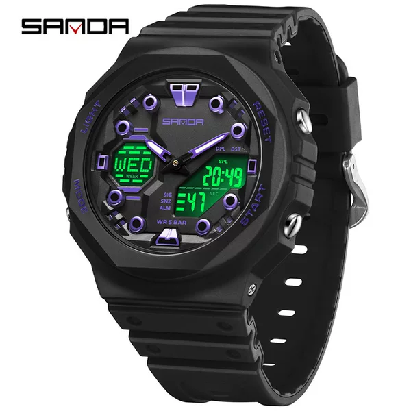 In-Stock Electronic Watch with Dual Display, Multi-Function, World Time, Waterproof, Popular Model for Middle and High School Students