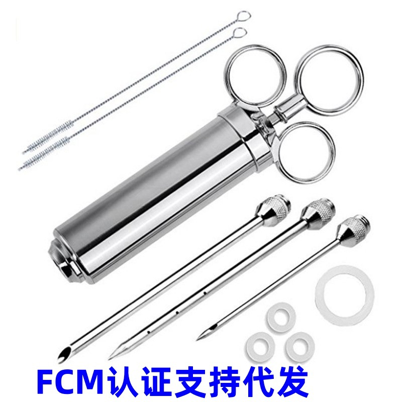 Tres agujas de acero inoxidable condimento Turquía jeringa Turquía aguja 2OZ con cepillo de limpieza herramientas de barbacoa de autoproducción y Comercialización