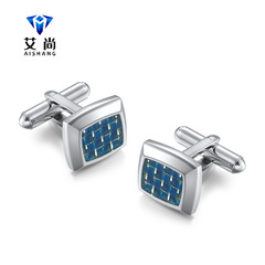 Factory direct sales European and American new stainless steel beveled edge Epoxy carbon fiber cufflinks European and American titanium steel shirt French cufflinks