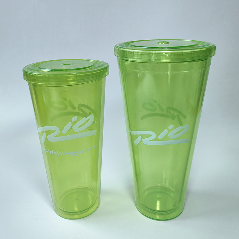 Taza de paja de plástico de doble capa transfronteriza de 24oz tarjeta de inserción de brillo Taza de bebida de 32oz Taza recta de gran capacidad con logotipo
