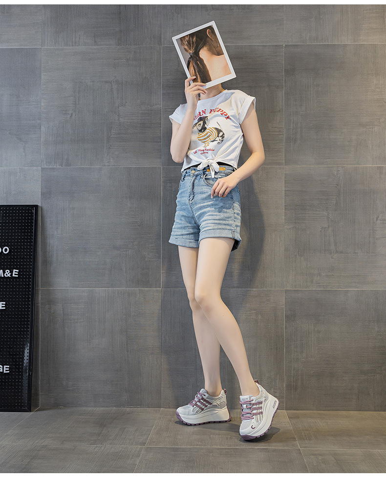 Giày sneaker nữ đế dày tăng chiều cao lưới thoáng khí mùa hè — Tím 5039, Trắng 5039, Vàng 5039 chi tiết 9